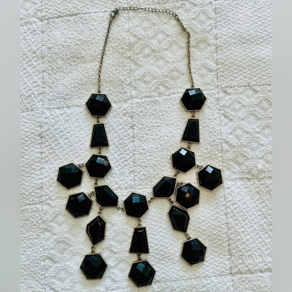 Statement Bib Necklace Black Faceted Acrylic Disks Silvertone Chain - Picture 6 of 11